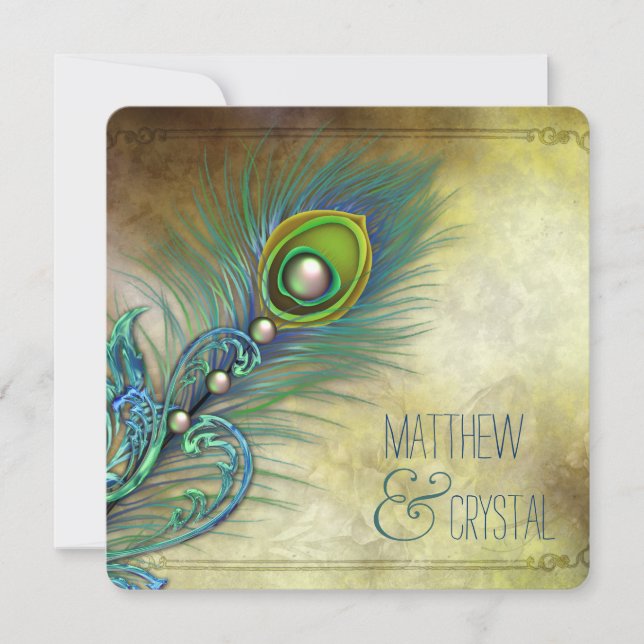 Invitation Élégant Mariage Peacock Vintage (Devant)