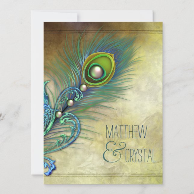 Invitation Élégant Mariage Peacock Vintage (Devant)