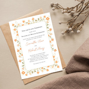 Invitation Elégant Mariage Pêche Flore Verdure
