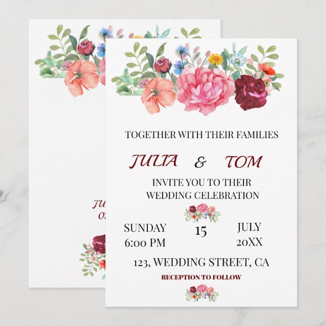 Invitation Élégant Mariage personnalisé de la Bourgogne (Devant / Derrière)