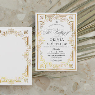 Invitation Élégant Mariage photo Black and White Gold