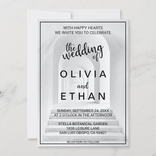 Invitation Élégant Mariage photo de frontière noir et blanc c (Devant)