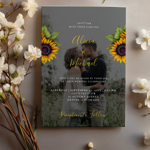 Invitation Élégant mariage photo de tournesol moderne