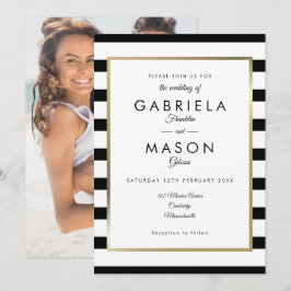 Invitation Élégant Mariage photo en bande noire et blanche