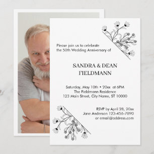 Invitation Élégant Mariage photo floral 50e anniversaire