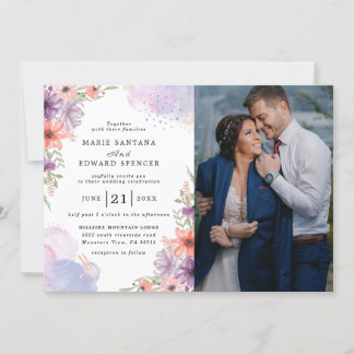 Invitation Élégant mariage photo Floral et Couple