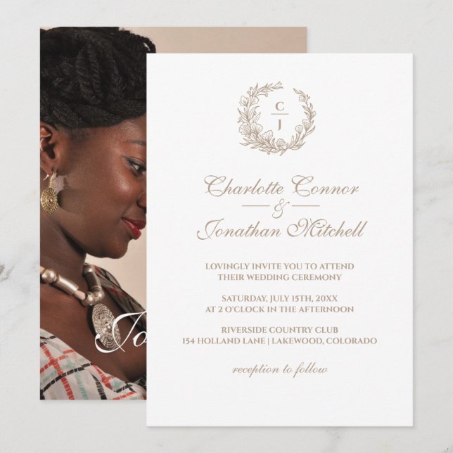 Invitation Élégant Mariage photo Monogram & Couple (Devant / Derrière)