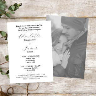 Invitation Élégant Mariage photo noir et blanc Script