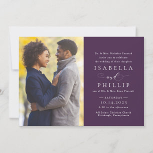 Invitation Élégant mariage photo officiel prune violet automn