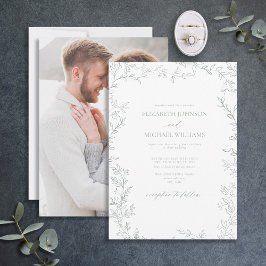 Invitation Élégant Mariage photo Sage Green minimal feuille