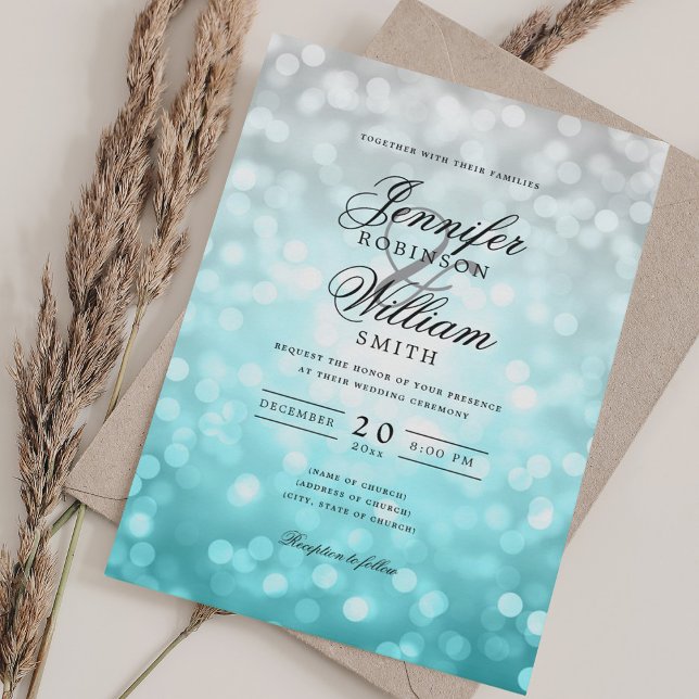 Invitation Elégant mariage plage Bokeh Lumières QR RSVP (Elegant Beach Wedding Bokeh Lights QR RSVP Invitation)
