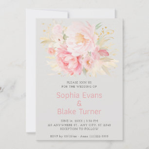 Invitation Élégant Mariage Platine Platine Rose Romantique