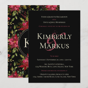 Invitation Elégant Mariage Poinsettia Monogram Claret Rouge