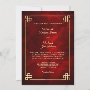 Invitation Élégant Mariage Red Gold Frame