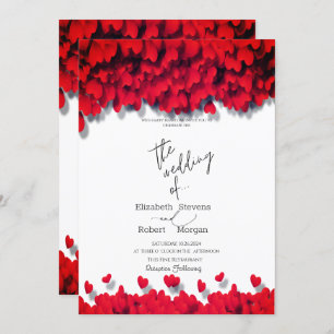 Invitation Élégant Mariage Red Hearts