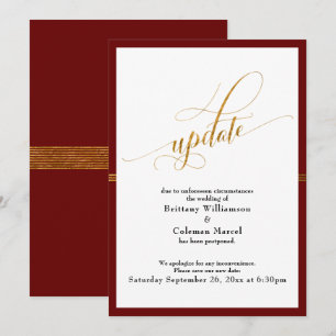 Invitation Elégant Mariage reporté Red Gold Stripe Card
