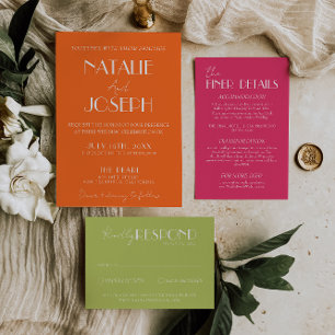 Invitation Élégant Mariage Rétro Orange Audacieux