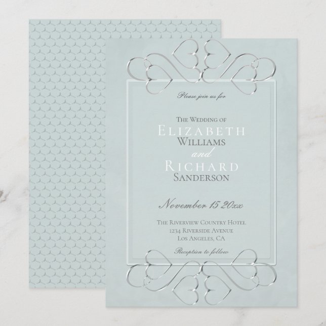 Invitation Élégant Mariage romantique bleu pâle Dusty (Devant / Derrière)