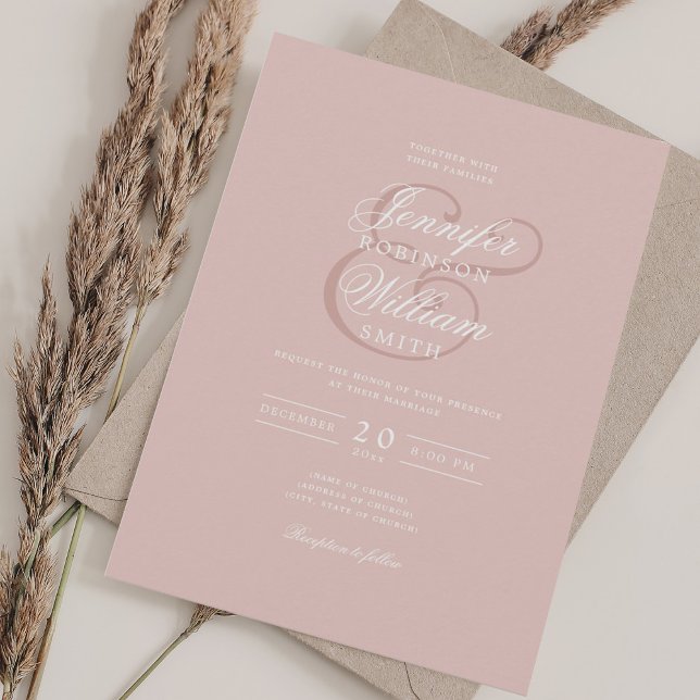 Invitation Élégant Mariage romantique classique Dusty rose (Elegant Romantic Wedding Classic Dusty Blush Pink Invitation)