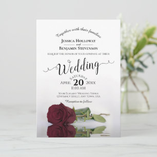 Invitation Élégant Mariage Rose de Bourgogne à longue tige