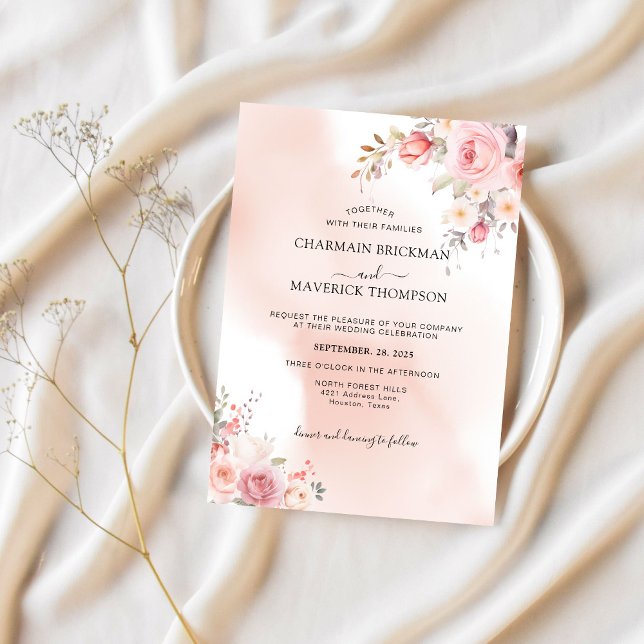 Invitation Élégant Mariage rose de fond floral (Créateur téléchargé)
