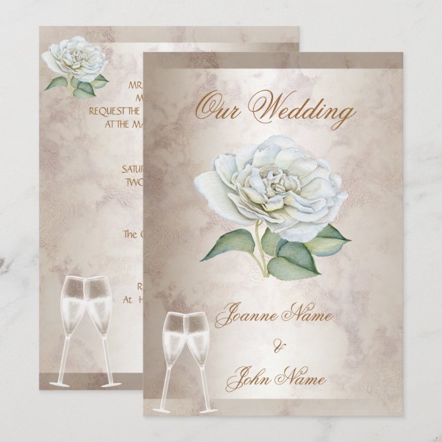 Invitation Elégant mariage Rose de marbre crème Champagne bla (Devant / Derrière)