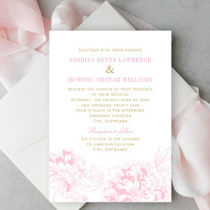 Invitation Élégant Mariage rose et or Floral Peony