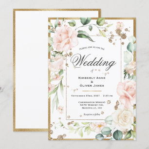 Invitation Elégant Mariage rose Eucalyptus Floral