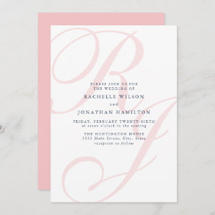 Invitation Élégant Mariage rose Monogramme minimal