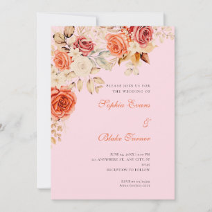 Invitation Élégant Mariage rose pâle et orange et blanc