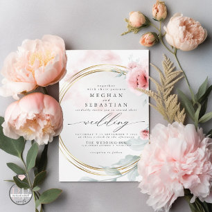 Invitation Élégant Mariage rose pâturage corail rose