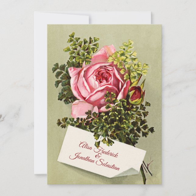 Invitation Élégant Mariage rose rose Vintage (Devant)