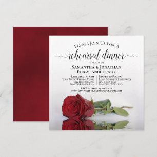 Invitation Élégant Mariage Rose Rouge Répétition & Dîner