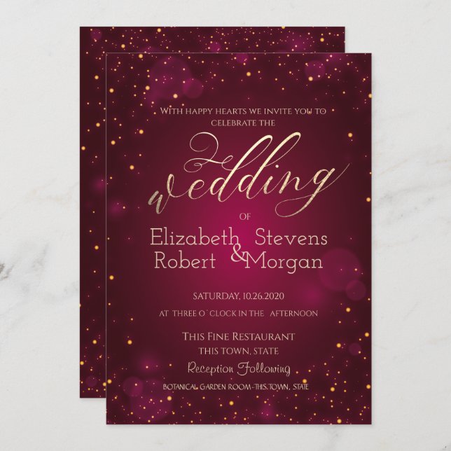 Invitation Élégant Mariage rouge Confetti simple (Devant / Derrière)
