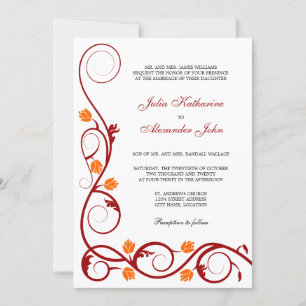 Invitation Élégant Mariage rouge et  orange