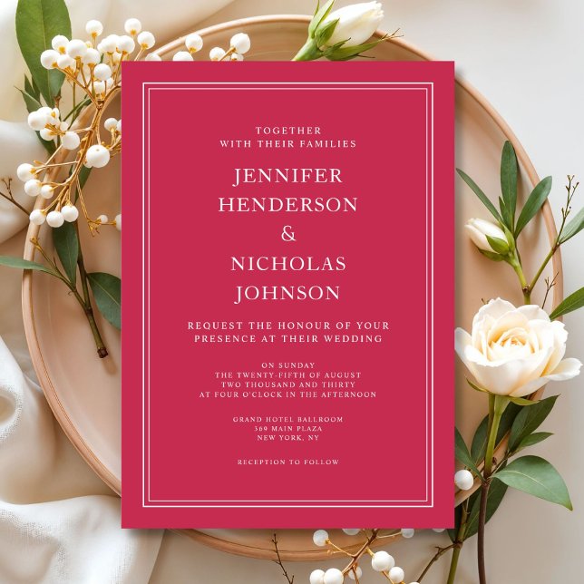 Invitation Élégant Mariage rouge magenta formel (Elegant Formal Magenta Red Wedding Invitation)