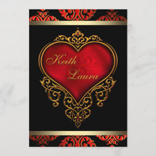 Invitation Élégant Mariage rouge noir et or