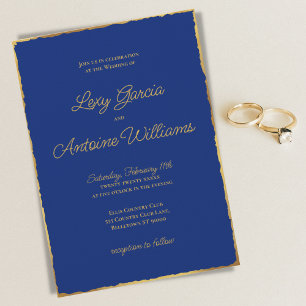 Invitation Elégant Mariage Royal Blue Luxe Gold Edge simple