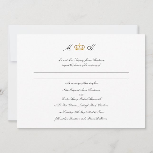 Invitation Élégant Mariage royal de la Couronne (Devant)