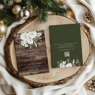 Invitation Elégant Mariage RSVP Code QR de pin d'hiver