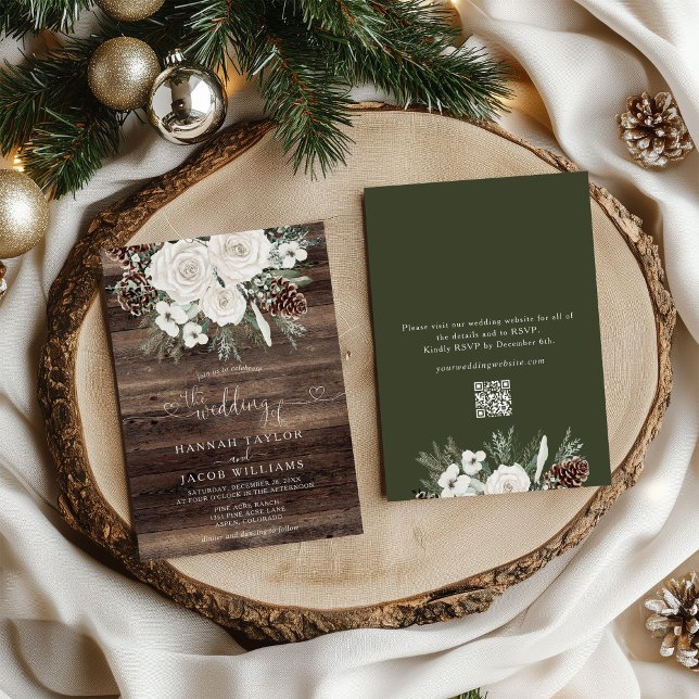 Invitation Elégant Mariage RSVP Code QR de pin d'hiver (Créateur téléchargé)