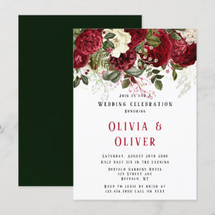 Invitation Élégant Mariage Ruby Red Peonies