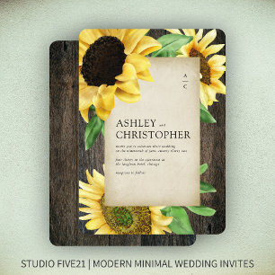 Invitation Élégant Mariage rustique de tournesol en bois