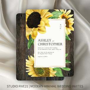 Invitation Élégant Mariage rustique de tournesol en bois