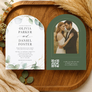 Invitation Élégant Mariage Rustique Eucalyptus Code QR Photo
