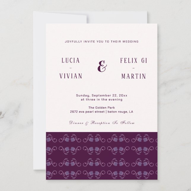 Invitation Élégant Mariage rustique violet deux couleurs Pais (Devant)