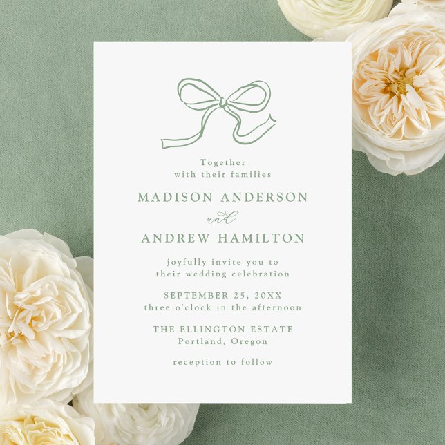 Invitation Élégant Mariage Sage Green Bow (Créateur téléchargé)