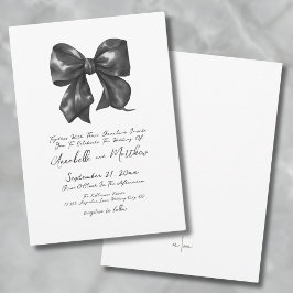 Invitation Élégant Mariage simple manuscrit noir Bow