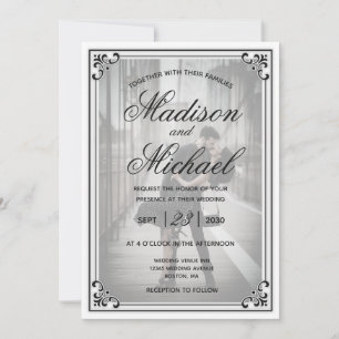 Invitation Élégant Mariage simple noir et blanc