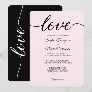 Invitation Élégant Mariage simple rose noir et blanc